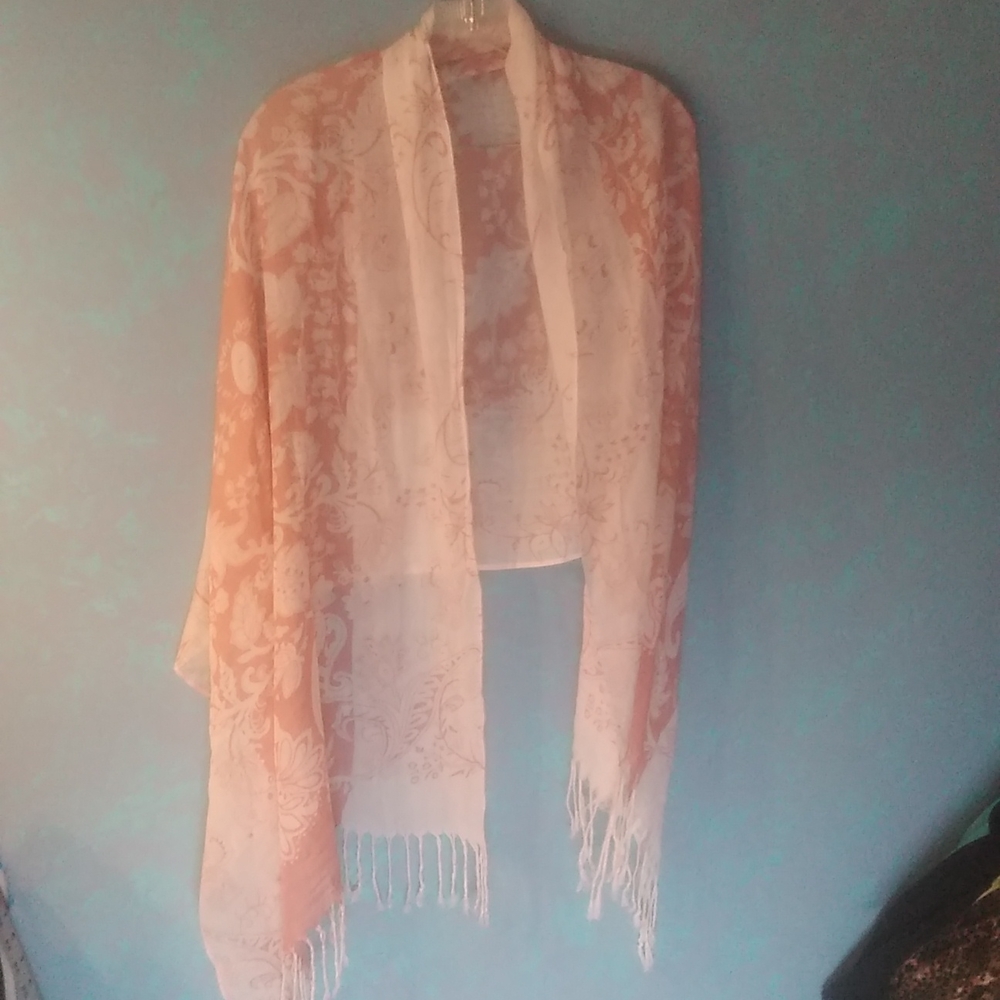 BOHO Wrap Pastel Pink Paisley/Floral Pattern Fringe Edges Cover-up, Scarf Shawl